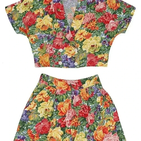 Floral Print Summer Two-Piece Matching Set Size Small Col - Picture 8 of 8